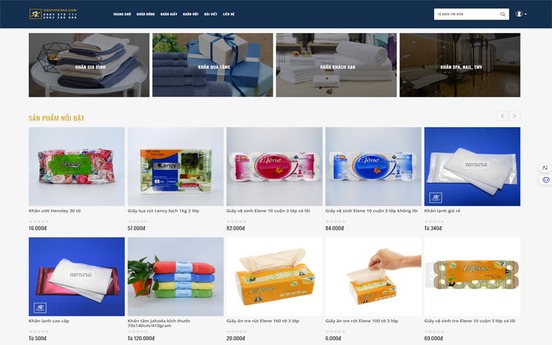 Mẫu web bán giấy ăn, giấy vệ sinh ấn tượng